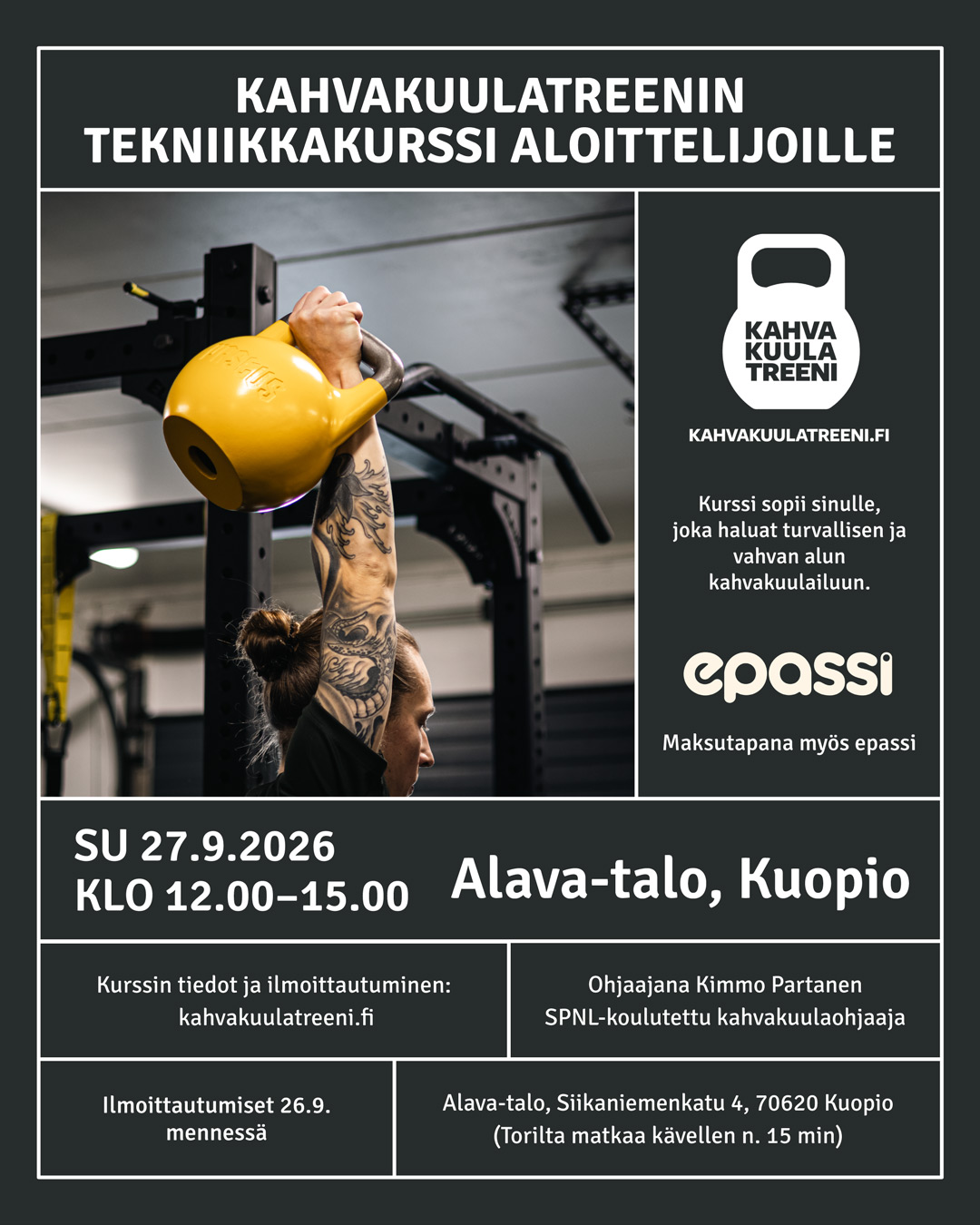 Kahvakuulatreenin tekniikkakurssi aloittelijoille